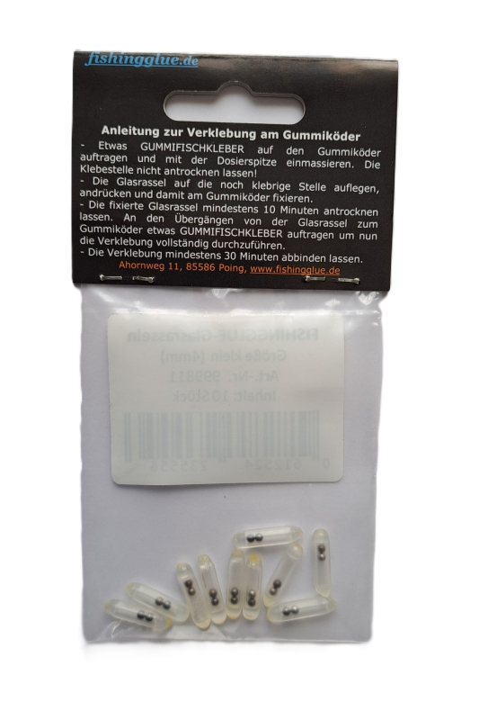 FISHINGGLUE-Glass Rattles small (4 mm) + Soft Bait Glue 12g (ca. 1/2 oz.)