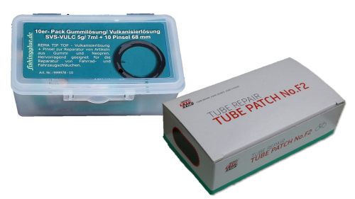 Vulcanizing solution - tube patches - set No.F2 (50 x 25 mm)